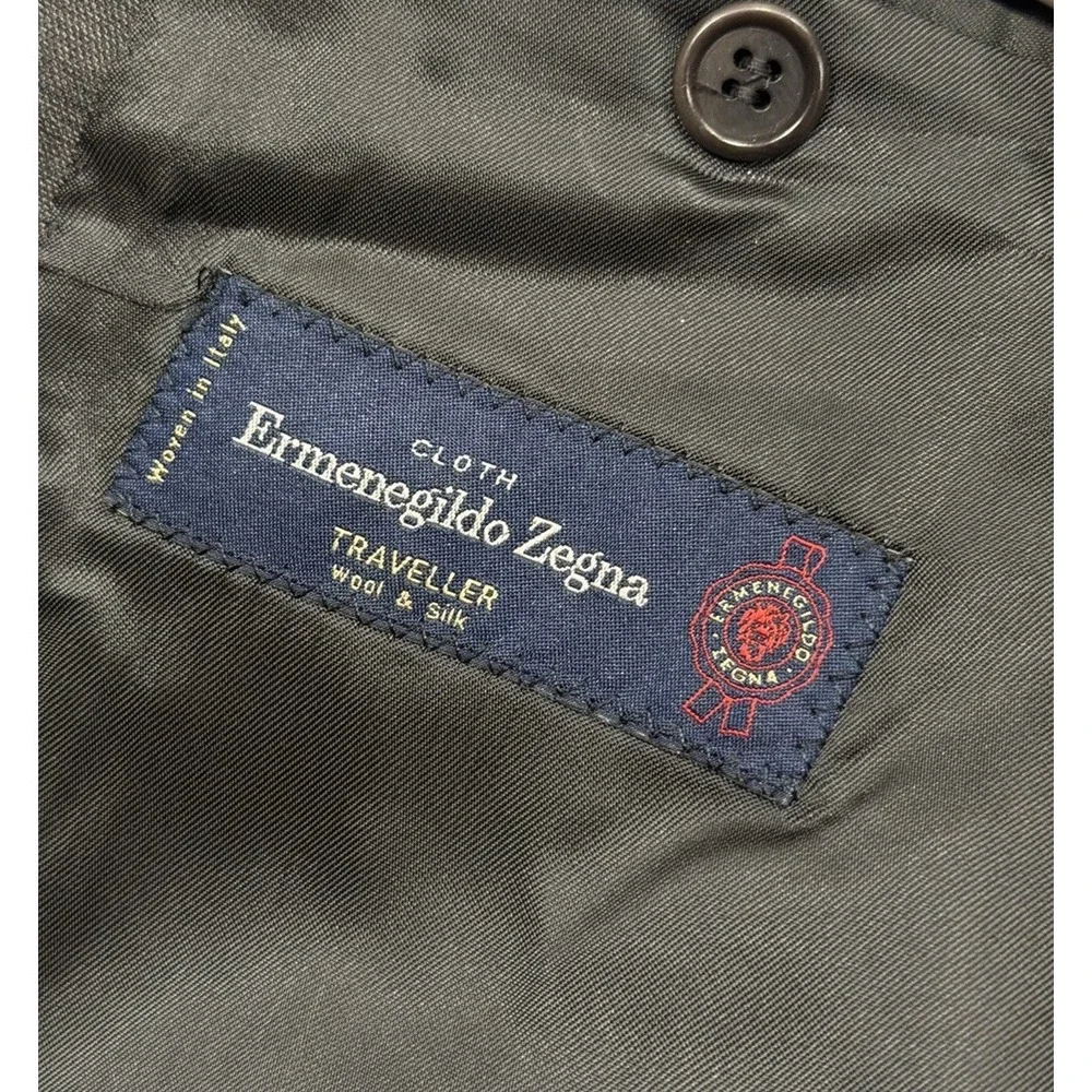 Ermenegildo Zegna Cloth Traveller Saks Wool Silk Gray Windowpane Suit Men's 44